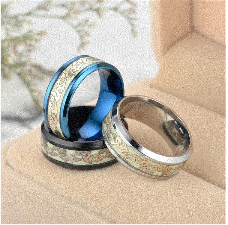 Chinese national dragon pattern blue ring fluorescent ring male Jewelry dealsniper-net