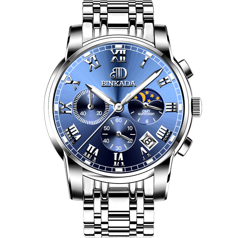 Men's Fashion Quartz Watch Waterproof Jewelry dealsniper-net 5003G Steel Belt Blue