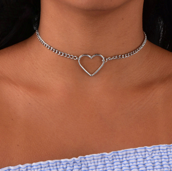 New fashion jewelry hollow heart choker necklace Jewelry dealsniper-net silver