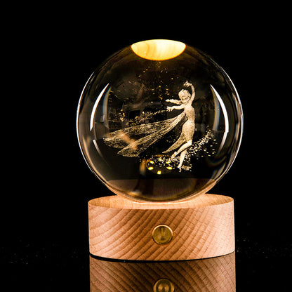 Luminous Galaxy Crystal Ball Decoration 3D Laser Inner Carving Home Decor DealSniper.net Elsa 6cm6cm color light connection