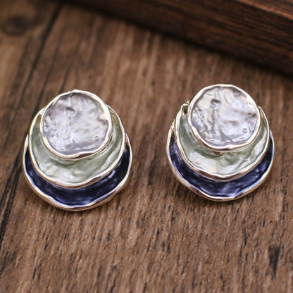 Ins Three-colored Painting Round Earrings Fashion Jewelry dealsniper-net Green
