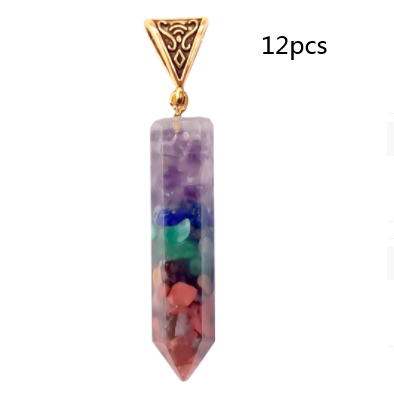 Seven Chakra Natural Crushed Stone Hexagon Column Necklace Aura Pendant Jewelry dealsniper-net Gold 12PCS