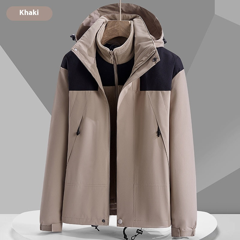 Hooded Windbreaker Unisex Fashion Color block Men DealSniper.net Three in one khaki 2XL