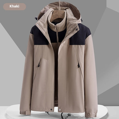 Hooded Windbreaker Unisex Fashion Color block Men DealSniper.net Three in one khaki 2XL