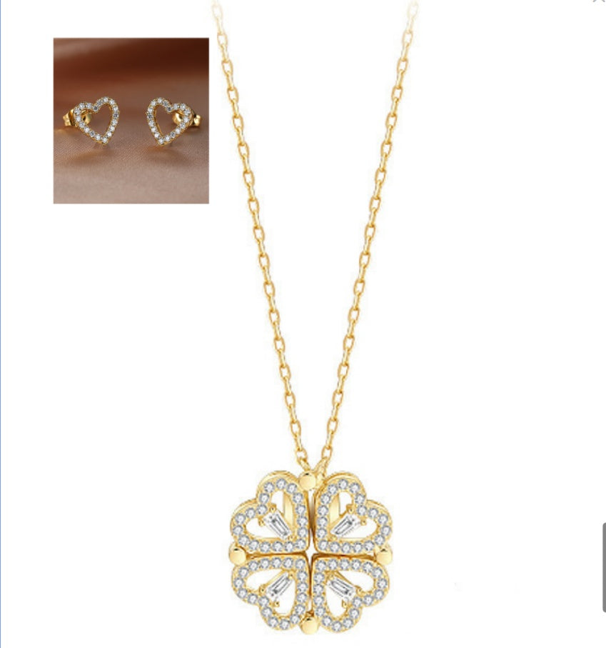 Explosive Style Detachable Deformed Four-leaf Clover Necklace Jewelry dealsniper-net Gold set