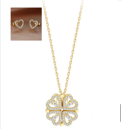 Explosive Style Detachable Deformed Four-leaf Clover Necklace Jewelry dealsniper-net Gold set