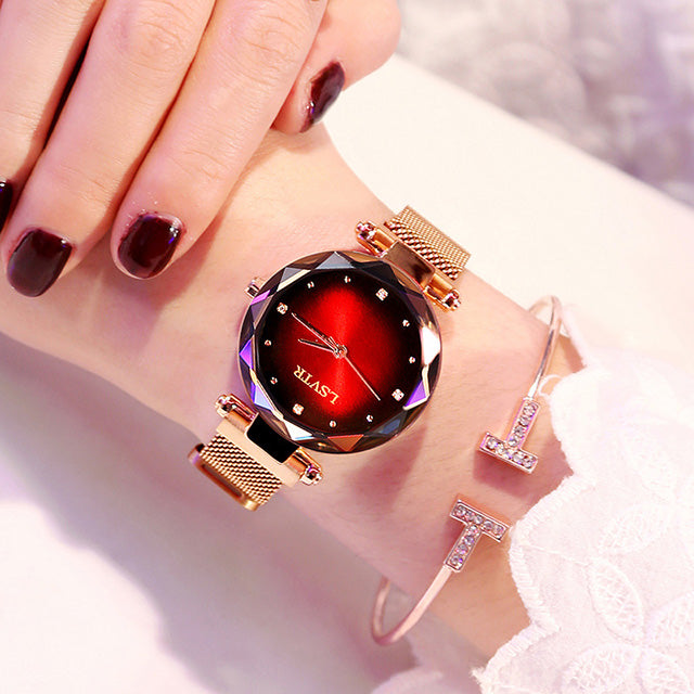 Rose Gold Women Watches Fashion Diamond Ladies Starry Sky Jewelry DealSniper.net Red