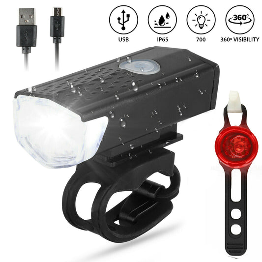 USB Rechargeable LED Bicycle Headlight Bike Head Light Front Rear Lamp Cycling Vehicle dealsniper-net default