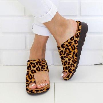 Women Slippers Flat Sole Casual Soft Big Toe Foot Sandal Women DealSniper.net Leopard 35