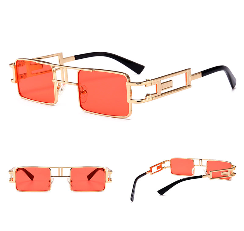 mens rectangular sunglasses steampunk men metal frame gold black red flat top square sun glasses for women 2021 Men DealSniper.net Orange Red