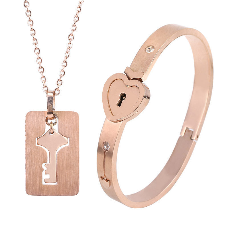 Titanium Steel Couple Love Lock, Bracelet, Key Set, Necklace Jewelry dealsniper-net 11 Style