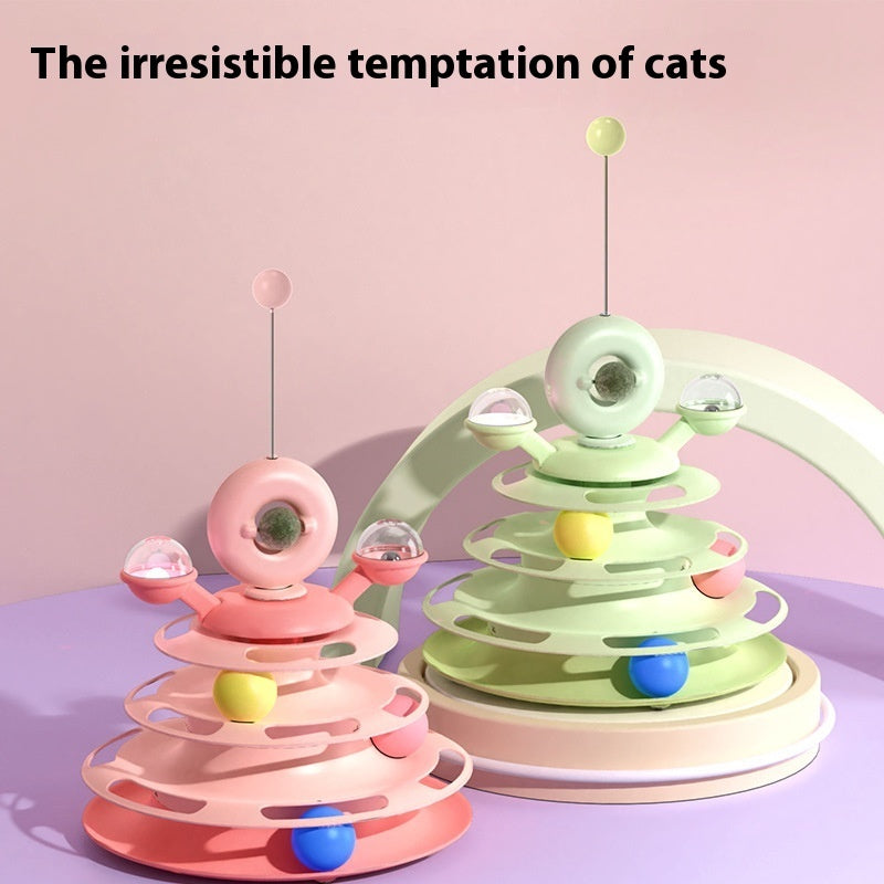 4 Levels Cat Toy Tower Turntable Roller Balls Toys Interactive Pets dealsniper-net