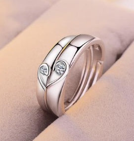 Silver heart diamond ring couple love wedding ring Jewelry dealsniper-net