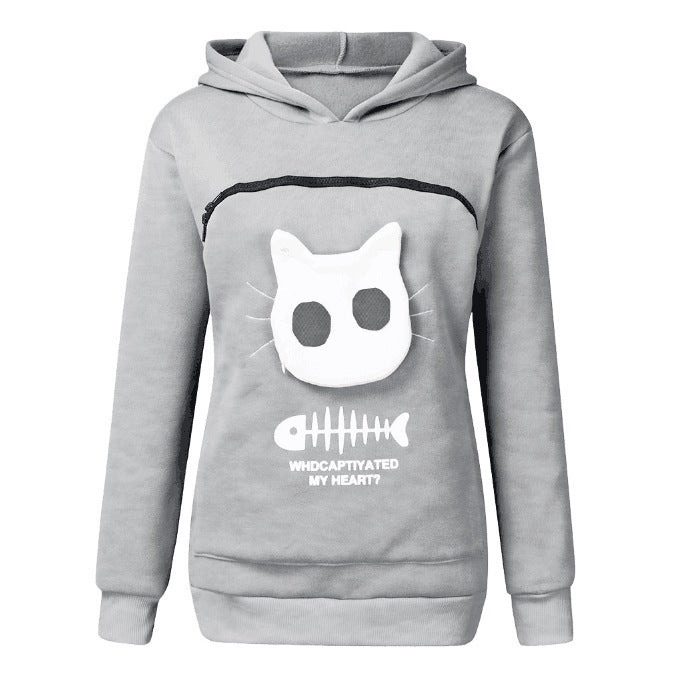 Cat print hoodie Women dealsniper-net Light grey 3XL