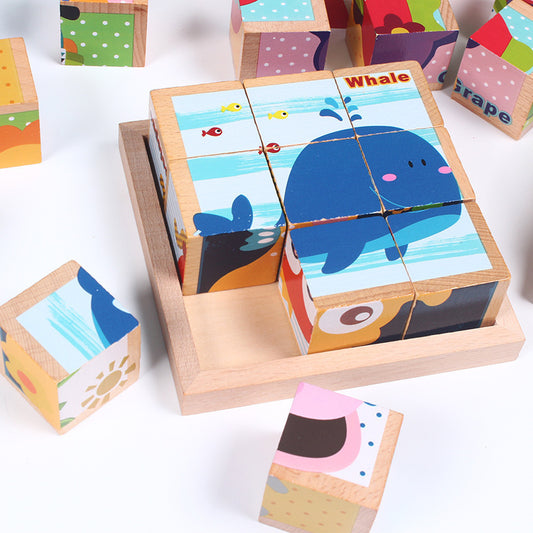 High-grade Six-face Picture Wooden Jigsaw 3D Puzzle Toys Gifts