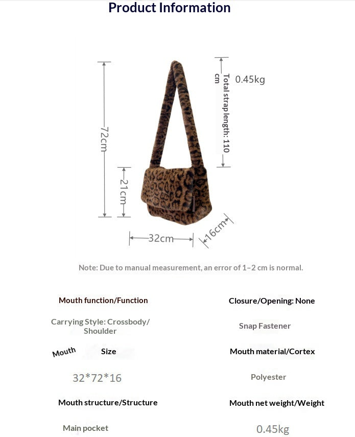 New Leopard Print Plush Crossbody Bag Women's Leopard Print Women Gym From House