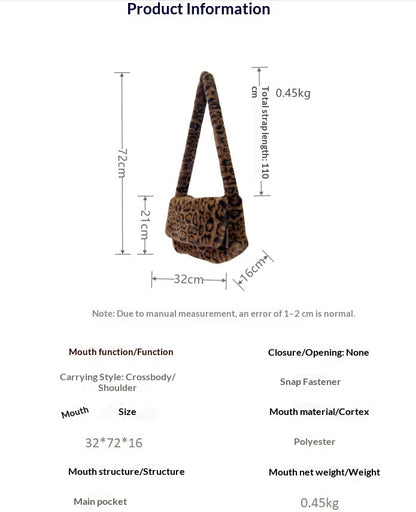 New Leopard Print Plush Crossbody Bag Women's Leopard Print Women Gym From House