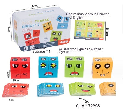 Wooden Expressions Toy Wooden Magic Cube Face Pattern Building Blocks