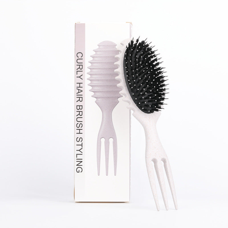 Curl Defining Bounce Hair Brush Barbershop Boar Bristle Comb Beauty dealsniper-net Beige