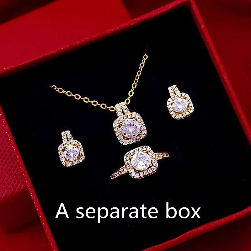 Fashion Jewelry Set Zircon Gem Pendant Chain Choker Jewelry dealsniper-net Box