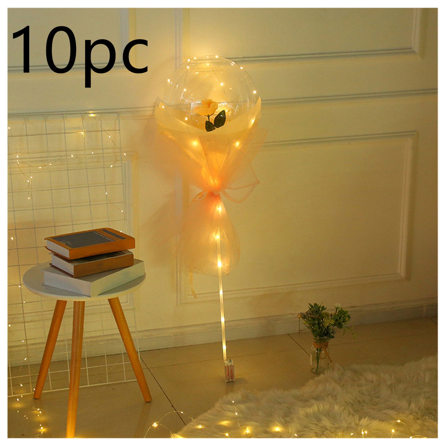 LED Luminous Balloon Rose Bouquet Transparent Bobo Ball Rose Deals dealsniper-net Champagne rose10PC