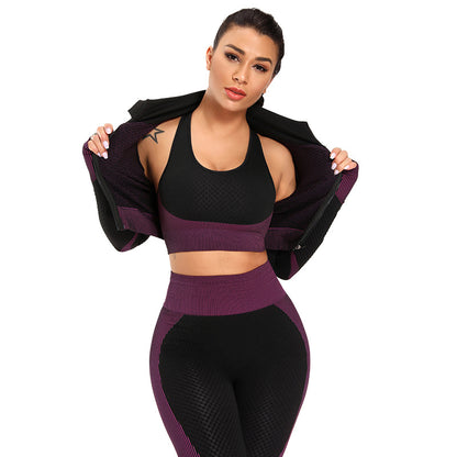 Yoga sets female sport gym suit Women Gym From House 3pcs Set Purple L
