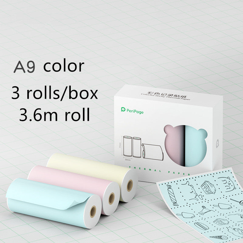 Mini Bliuetooth Wireless Thermal Printer Paper Sticker Label Printer Electronic dealsniper-net 3.6m 3 rolls set A9 color