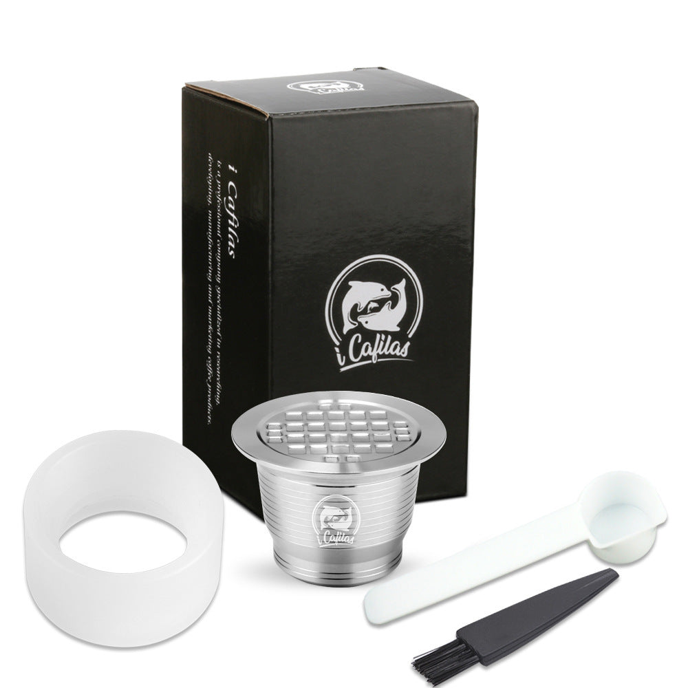 Stainless Steel Reusable Nespresso Refillable Coffee Capsule Pod Filter Kitchen DealSniper.net Square hole powder press