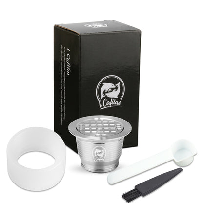 Stainless Steel Reusable Nespresso Refillable Coffee Capsule Pod Filter Kitchen DealSniper.net Square hole powder press