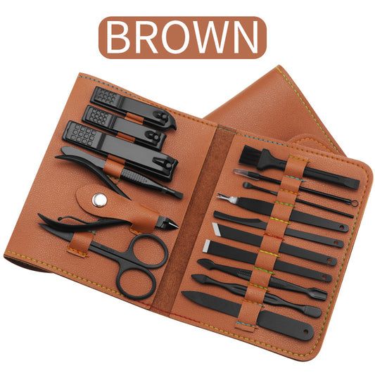 16pcs set Nail Clipper Cutter Trimmer Ear Pick Grooming Kit Beauty Gym From House Brown Q16pcs