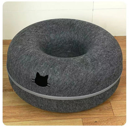 Pet Bed Comfortable Round Cat Tunnel Pets Gym From House Cat Dark Gray Window 50x50x20cm