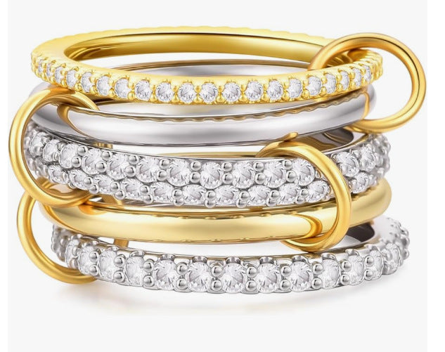 Cross-Border New Product Stacked Cubic Zirconia Ring Jewelry Gym From House Two Tone No Circle No. 10