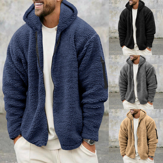 Plush Hooded Jacket Men's Autumn And Winter Fleece