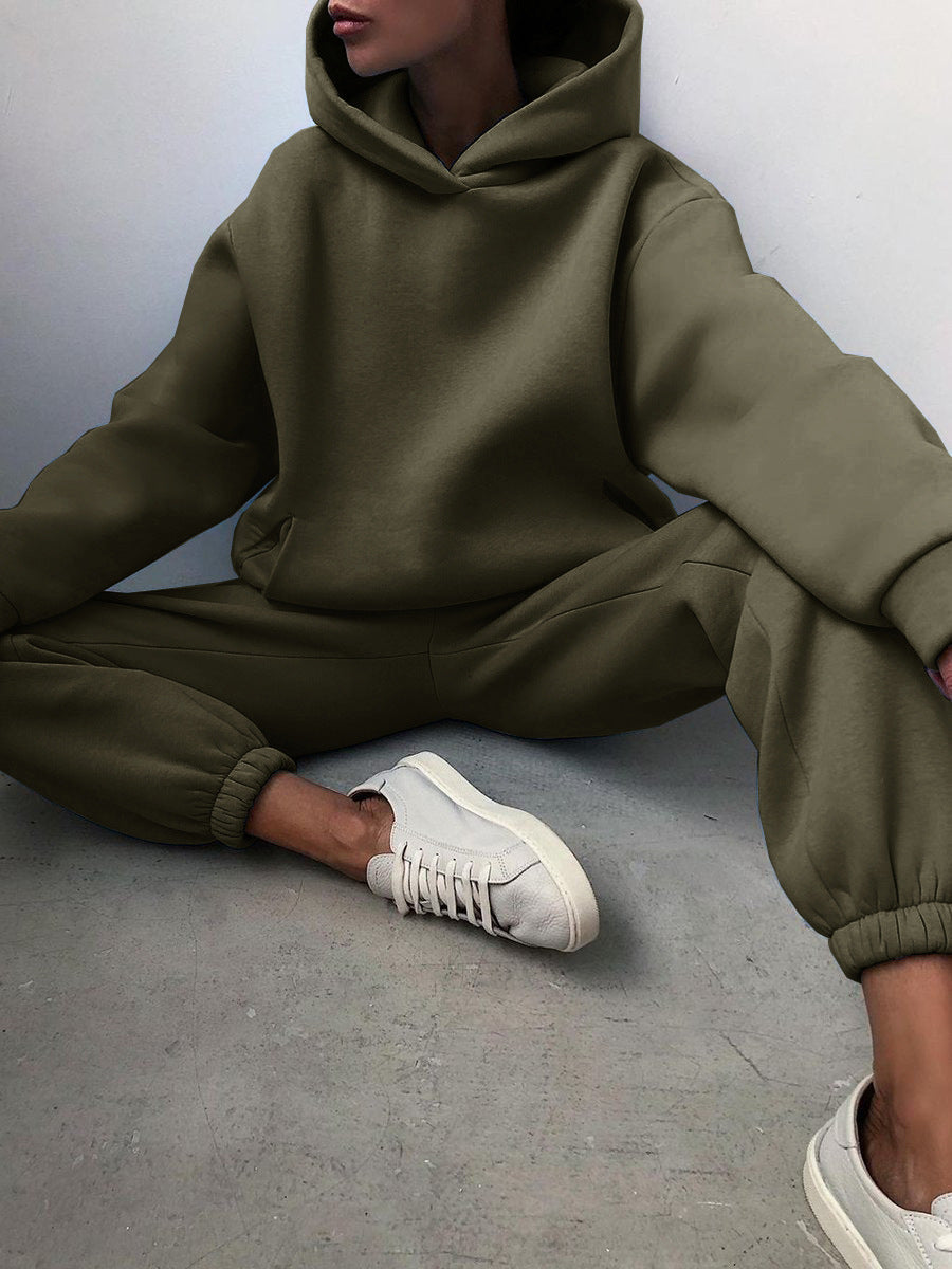 Women's Casual Hooded Sweater Two-piece Suit Clothes Hoodie Tracksuit Women DealSniper.net Army green 3XL