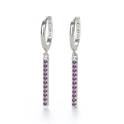 Sterling Silver Needle Tassle Fashion Earrings Jewelry dealsniper-net Purple Silver