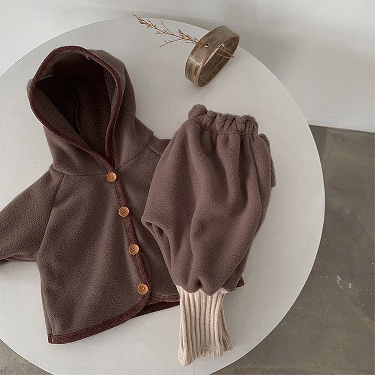 Baby Clothing Fur Lining Infant Suit Hoodies Coat Kids DealSniper.net Coffee 66cm