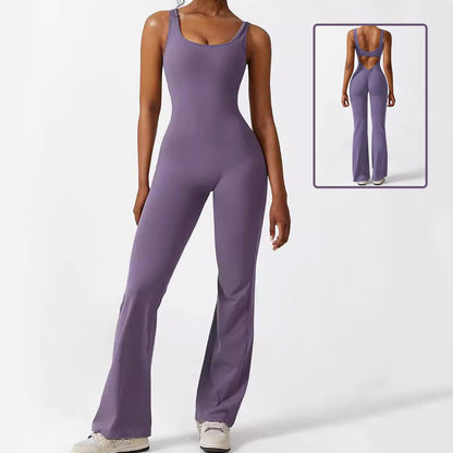 Women Sleeveless Flare Jumpsuits Fitness Yoga Long Pants Women dealsniper-net