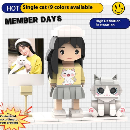 Portrait Building Blocks Puzzle Character Photo Kids DealSniper.net Single and cat No gift box