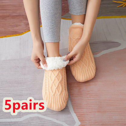 Winter Woolen Socks Women Thicken Warm Home Bedroom Socks Women dealsniper-net Apricot 35to39 5pairs