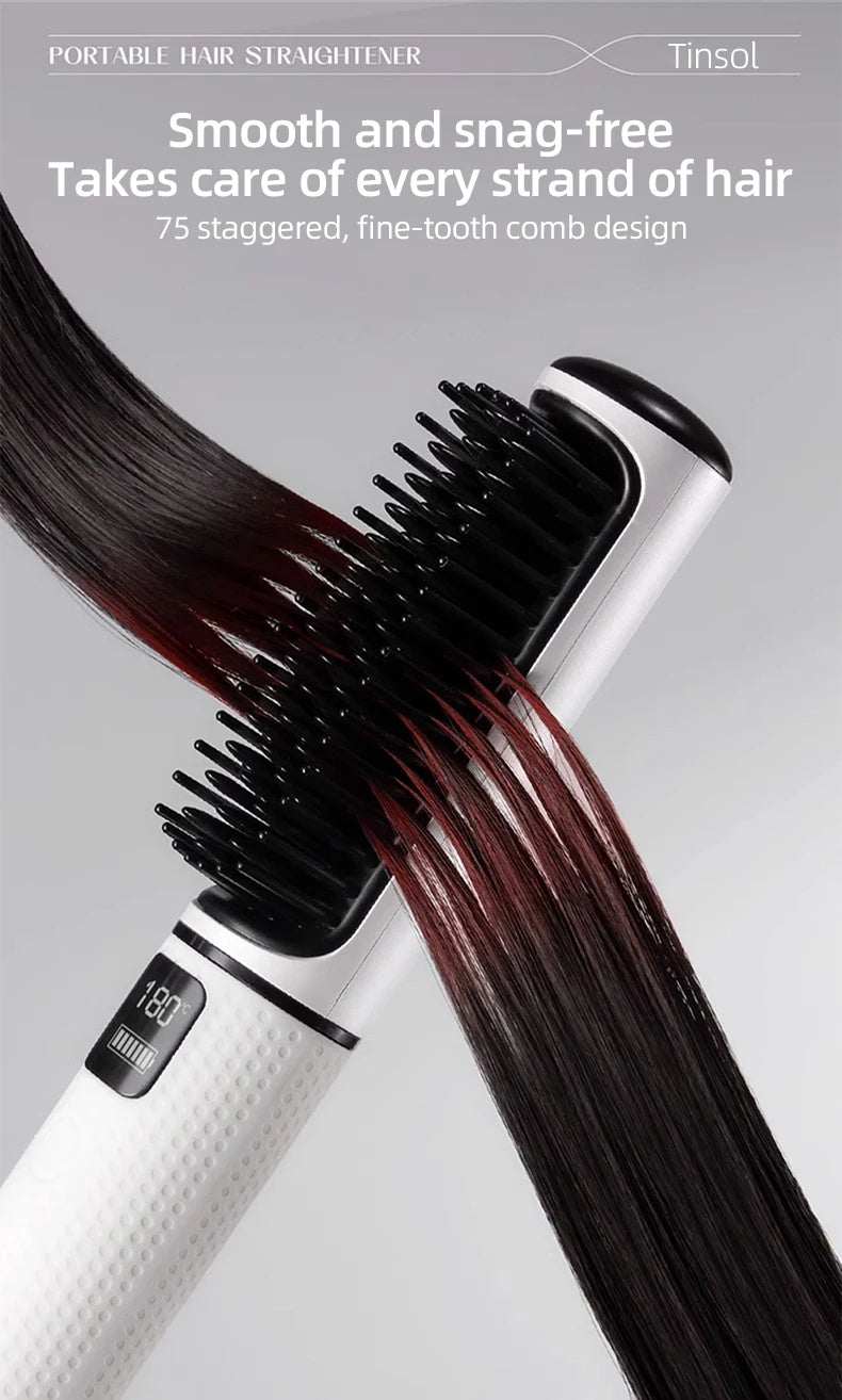 LCD USB Charging Straight Comb Negative Ion Lazy Hair Straightener Beauty dealsniper-net