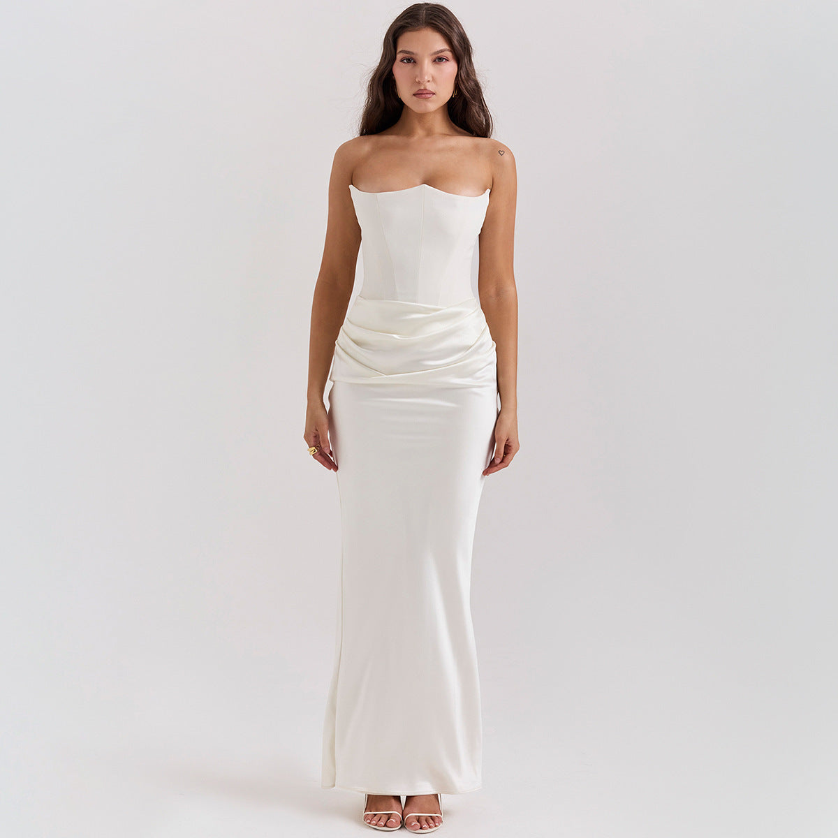 Slim Tube Top Long Dress Sexy Fashion Bandeau Backless Women dealsniper-net Ivory White L