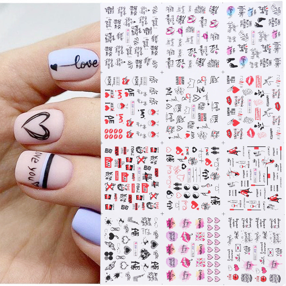 Love Lip Print Letter Nail Sticker Beauty dealsniper-net