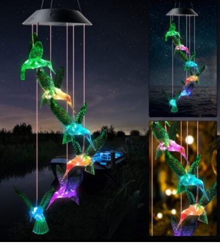 Color Changing Solar Power Wind Chime Crystal Ball Hummingbird Deals dealsniper-net Hummingbird Black Shell