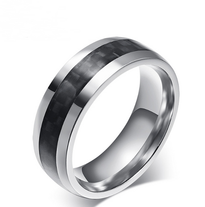 Black Carbon Fiber Inlay Men's Wedding Brand Ring Stainless Steel Jewelry 8mm Jewelry dealsniper-net 10 White