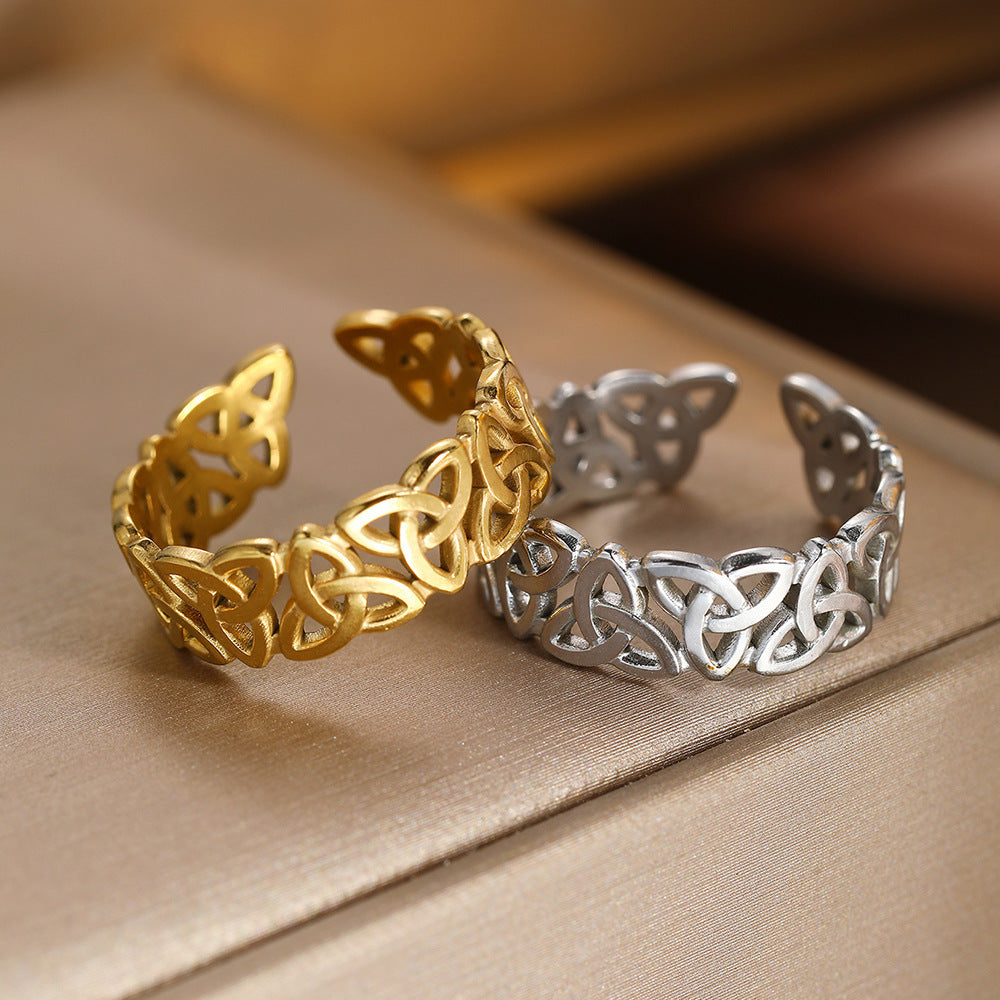 1 Piece Celtic Knot Stainless Steel Open Ring Retro Hollow Woven Band Jewelry Gym From House