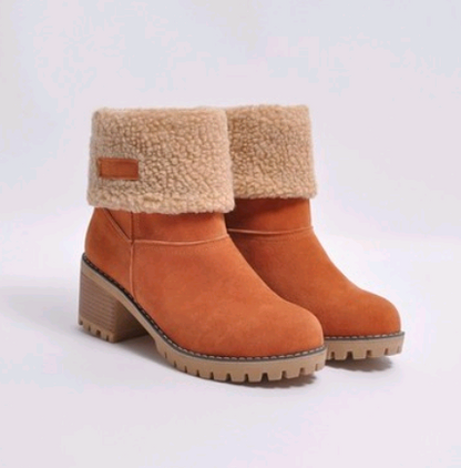 Mid-Tube Thick Heel Suede Snow Boots Women dealsniper-net Orange 35