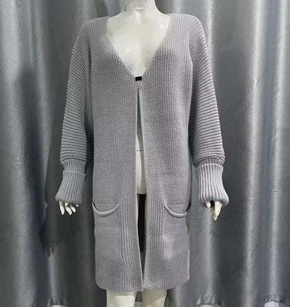 New Solid Color Loose Knitted Sweater Mid-length Coat Women dealsniper-net Gray L