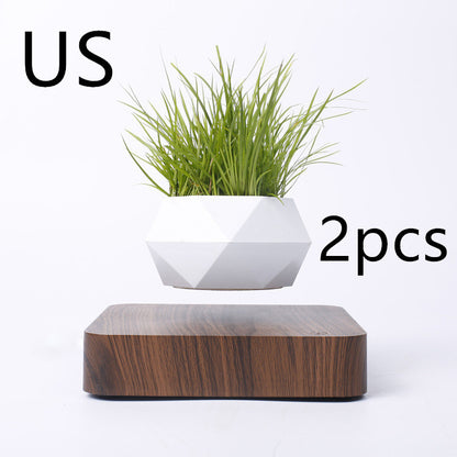 Magnetic Levitation Polygonal Wood Grain Potted Plant Home Decor dealsniper-net Walnut grain2pc US