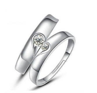 Silver heart diamond ring couple love wedding ring Jewelry dealsniper-net Female