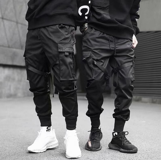 Ribbons Harem Joggers Men Cargo Pants Streetwear Hip Hop